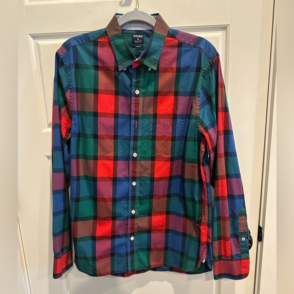Bonobos Medium Slim Fit Men's Multicolor Plaid Check Long Sleeve Button Shirt